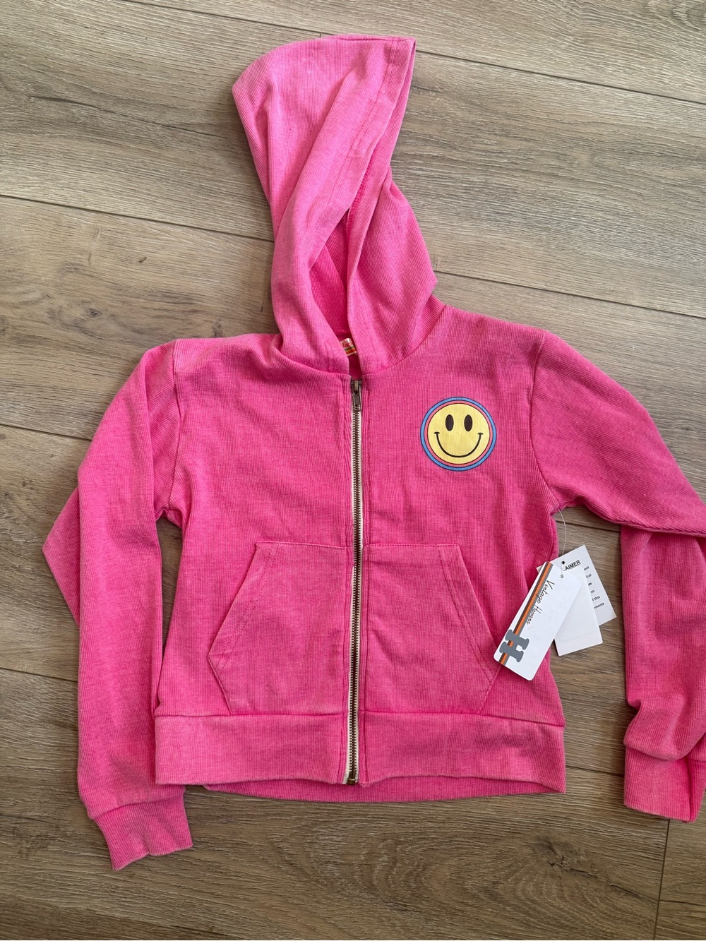 Vintage Havana Hot Pink Zip Hoodie with Smiley Patch